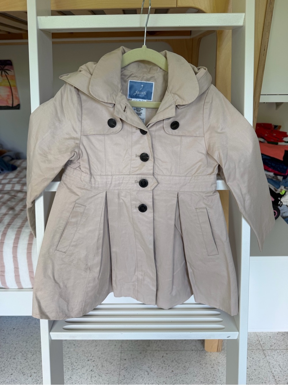 Jacadi Beige Hooded Girls' Trench Raincoat